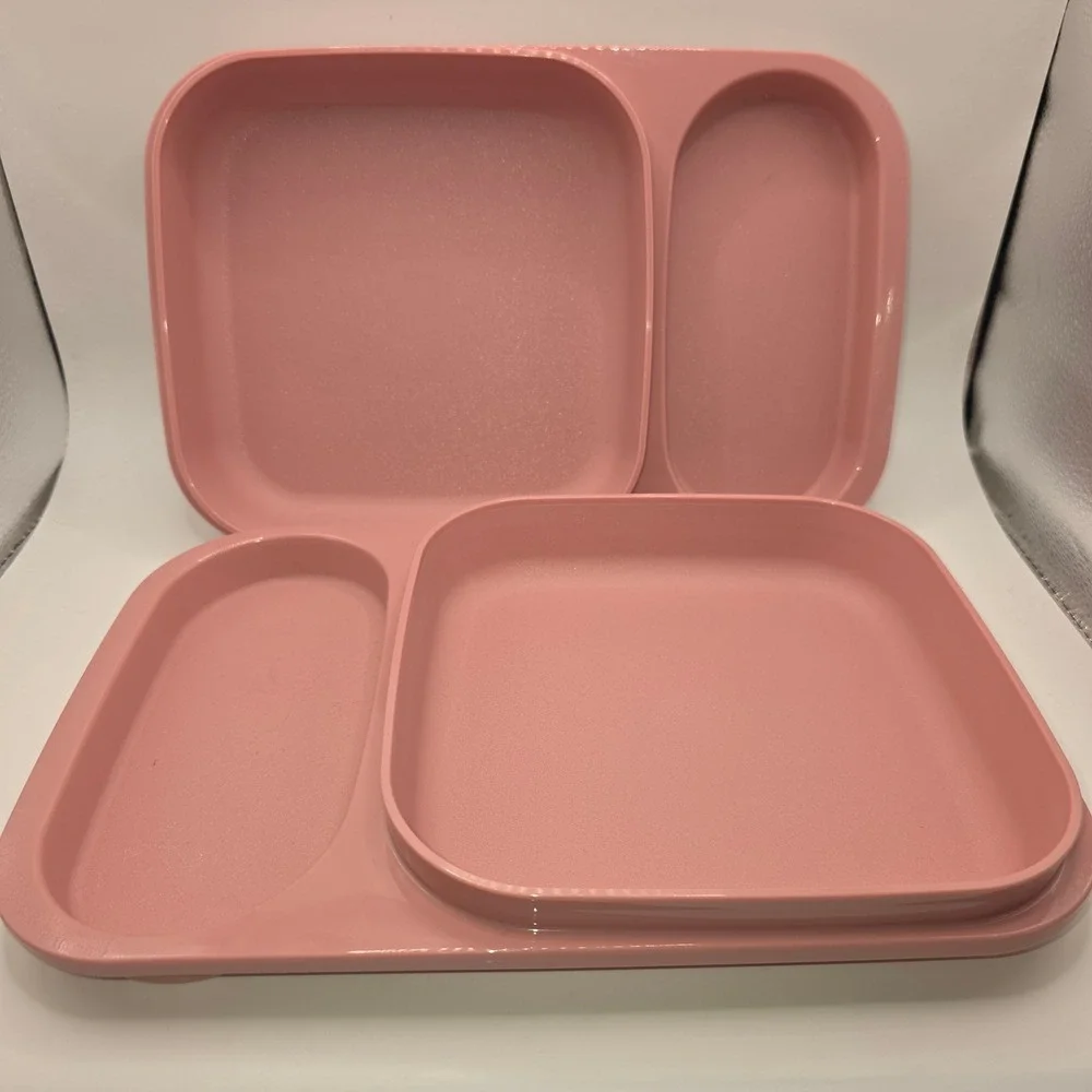 Vintage Tupperware Meal Mates Dusty Rose Lunch Box Set of 2. Unused.